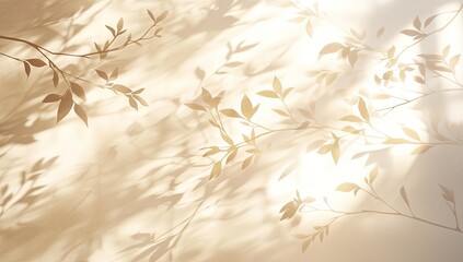 Leaf shadows dance on soft, sunlit wall