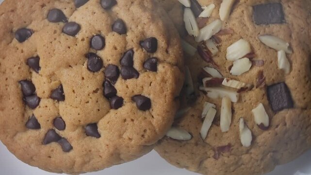 Cookie on Rotating Plate, Showing Detailed Crumbly Texture, Golden Brown Surface, and Sweet Delicious Appearance of Gourmet Dessert