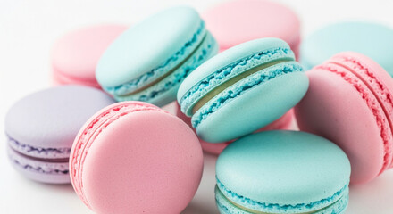 Fototapeta premium Indulge in delightful pastel macarons, a perfect sweet treat for any occasion, bringing joy and vibrant flavor to your moments.
