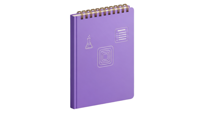 Isolated lavender notebook with icons, stationery for notes, planning and office work