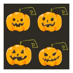 Halloween Pumpkin Faces Set on Black Background