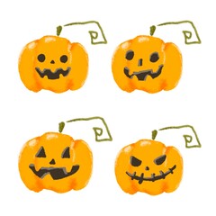 Halloween Pumpkin Faces Set on White Background