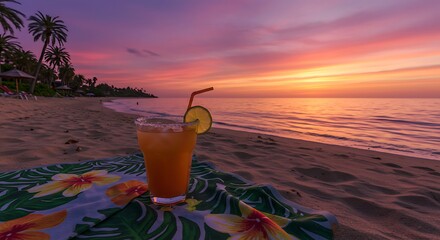 Sunset drink on tropical beach