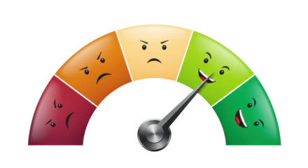 Isolated expression indicator showing positive emotion on color gauge, customer feedback