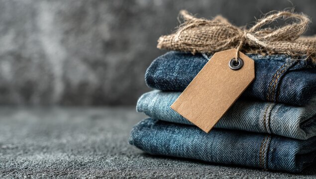 Stacked denim jeans with tag