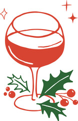 Hand drawn wine glass - Christmas cocktail party drawings series