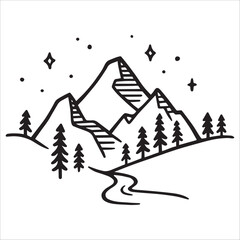 Minimalist Mountain Landscape With River Path