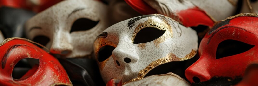 Traditional masquerade masks with ornate texture and vivid colors - Powered by Adobe