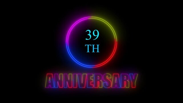 Glowing neon 39 years anniversary emblem. Anniversary icon or label. front of dazzling fireworks 39 years celebration and congratulation design element splash convert animated explosion ... See