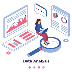 Analytics Dashboard Illustration Magnifying Glass and Graphs