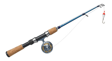 Isolated Fishing Rod with Reel and Bobber Ready for Angling Sports Recreation Leisure