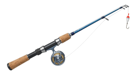 Isolated Fishing Rod with Reel and Bobber Ready for Angling Sports Recreation Leisure