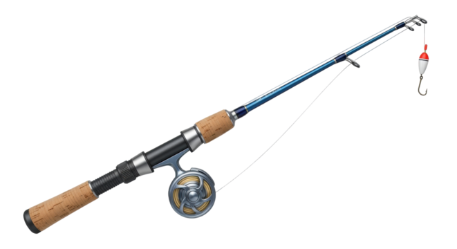 Isolated Fishing Rod with Reel and Bobber Ready for Angling Sports Recreation Leisure