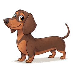 Whimsical vector drawing of a Dachshund dog, side angle full body, gentle shading, cheerful demeanor, capturing the breed’s energetic and affectionate nature.
