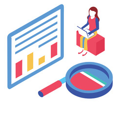 Digital Analytics Clipart Line Graphs and Bar Charts in Isometric Style