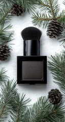 Dark blush with brush, framed by winter greenery