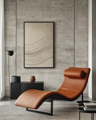 Minimalist interior with leather lounge and concrete wall