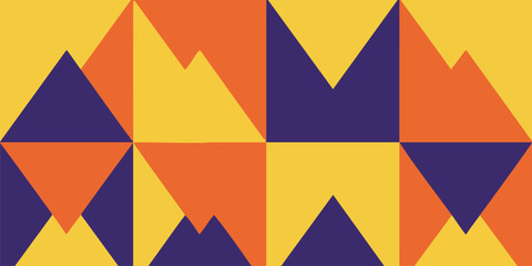 Geometric Abstract Mountain Landscape Pattern in Warm Yellow, Orange, and Purple Hues