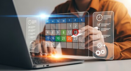Time management and scheduling concept with calendar, checklist, and task planning for productivity, project management, deadline tracking, and efficient organization of daily activities.