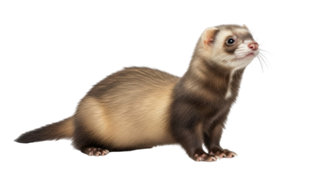 Isolated ferret sitting and looking up in a cute and curious way on a seamless background
