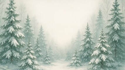 Fototapeta premium Serene snowy forest landscape illustration.