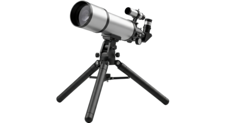 Isolated Telescope on Tripod for Exploring Outer Space, Celestial Object, and Astronomy