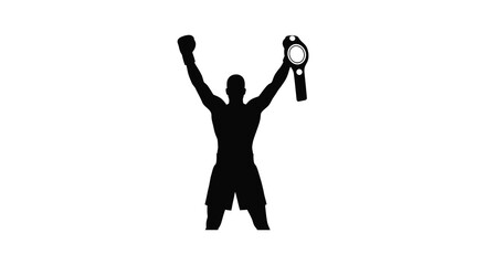 A victorious athlete celebrates with a championship belt stark silhouette