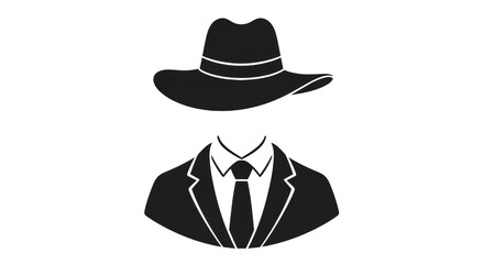 Isolated symbol of an invisible man in a suit, faceless businessman wearing a hat and tie