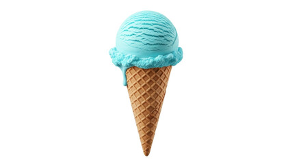 Isolated ice cream cone with bright blue ice cream dessert treat on waffle cone snack