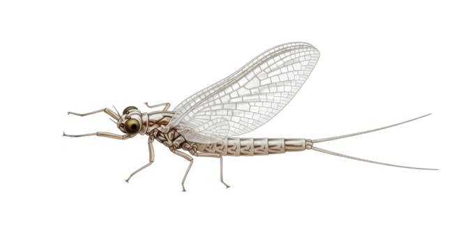 Isolated Mayfly Insect in Full View, Winged Bug with Exoskeleton, Aquatic Animal Illustration