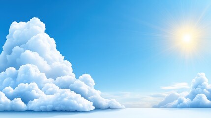 White fluffy clouds under a bright sunny blue sky