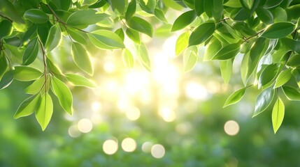 Obraz premium Lush Green Leaves Sunlight Background Nature