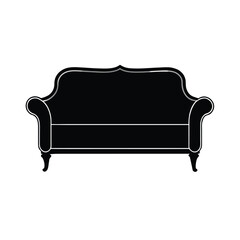 Minimalist black silhouette of a sofa on a clean white background