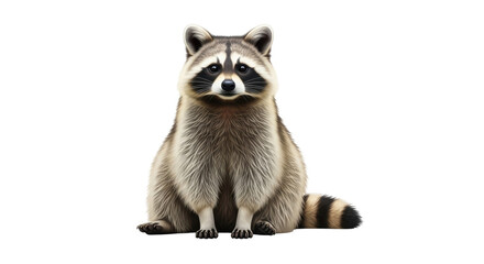 Isolated Raccoon Sitting, Portrait in Studio, Animal Photography, Mammal, Cute, Wild Animal © Johanna