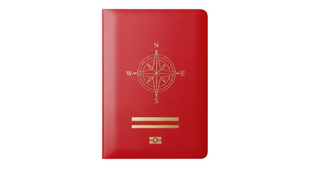 Isolated red passport cover with compass design for travel and world adventure planning