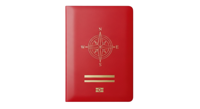 Isolated red passport cover with compass design for travel and world adventure planning