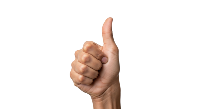 Isolated hand gesture with thumb up symbol indicating positive feedback and approval
