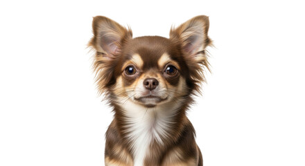Isolated fluffy brown long coat Chihuahua studio close-up portrait of cute, adorable dog