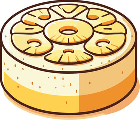 Pineapple Cake Top View with Sliced Fruit – Minimalist Vector Dessert