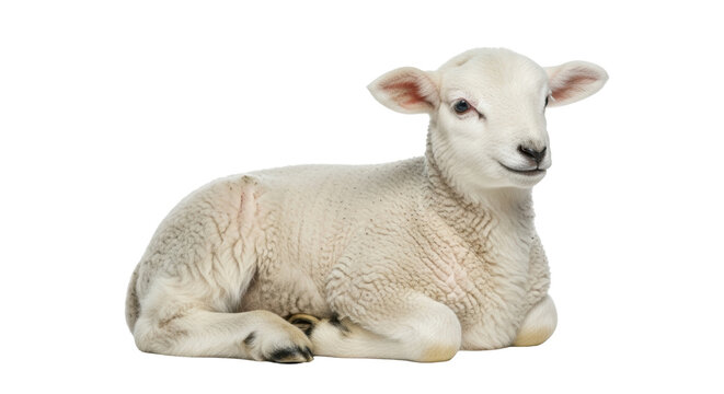 Isolated Lamb Resting, a Farm Animal with Wool, Livestock on Display, Domestic Animal