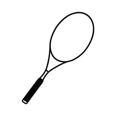 Black silhouette of a tennis racket on a clean white background for sports design