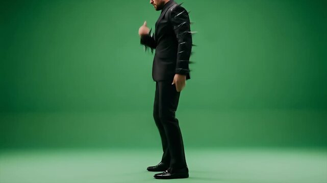 Stylish Man in Spiked Suit Performing Action Pose Green Screen