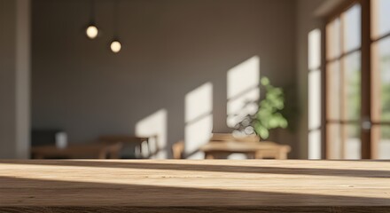 Fototapeta premium Modern living room with sunlight through windows, wooden floor interior