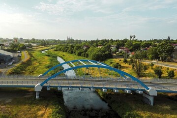Fototapeta premium Modern arched bridge over green landscape