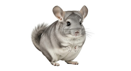 Isolated fluffy gray Chinchilla with long whiskers and big ears sitting quietly posing