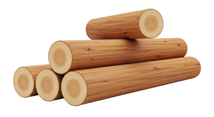 Isolated stack of logs or wooden poles, wood pile with natural annual rings on ends