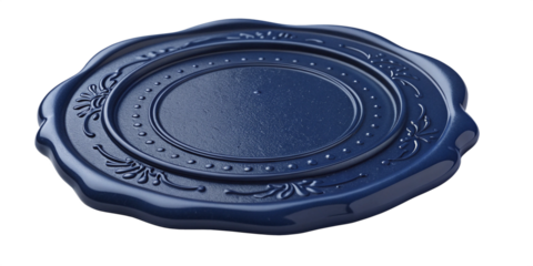 Decorative Navy Blue Wax Seal Stamp Impression with Ornate Floral Border
Elegant Glossy Wax Seal with Blank Center and Intricate Scalloped Edge