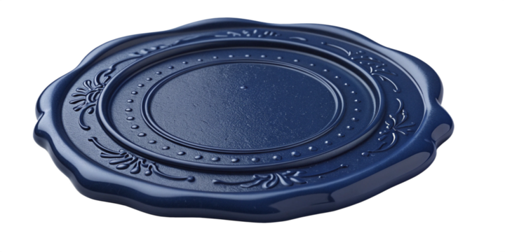 Decorative Navy Blue Wax Seal Stamp Impression with Ornate Floral Border
Elegant Glossy Wax Seal with Blank Center and Intricate Scalloped Edge