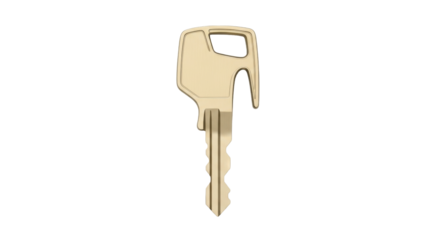 Isolated key for lock, safe or door in silver or gold, metallic house or car key concept