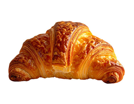 Croissants dor&eacute;s et croustillants servis sur une assiette blanche, isol&eacute;s sur fond transparent (2)